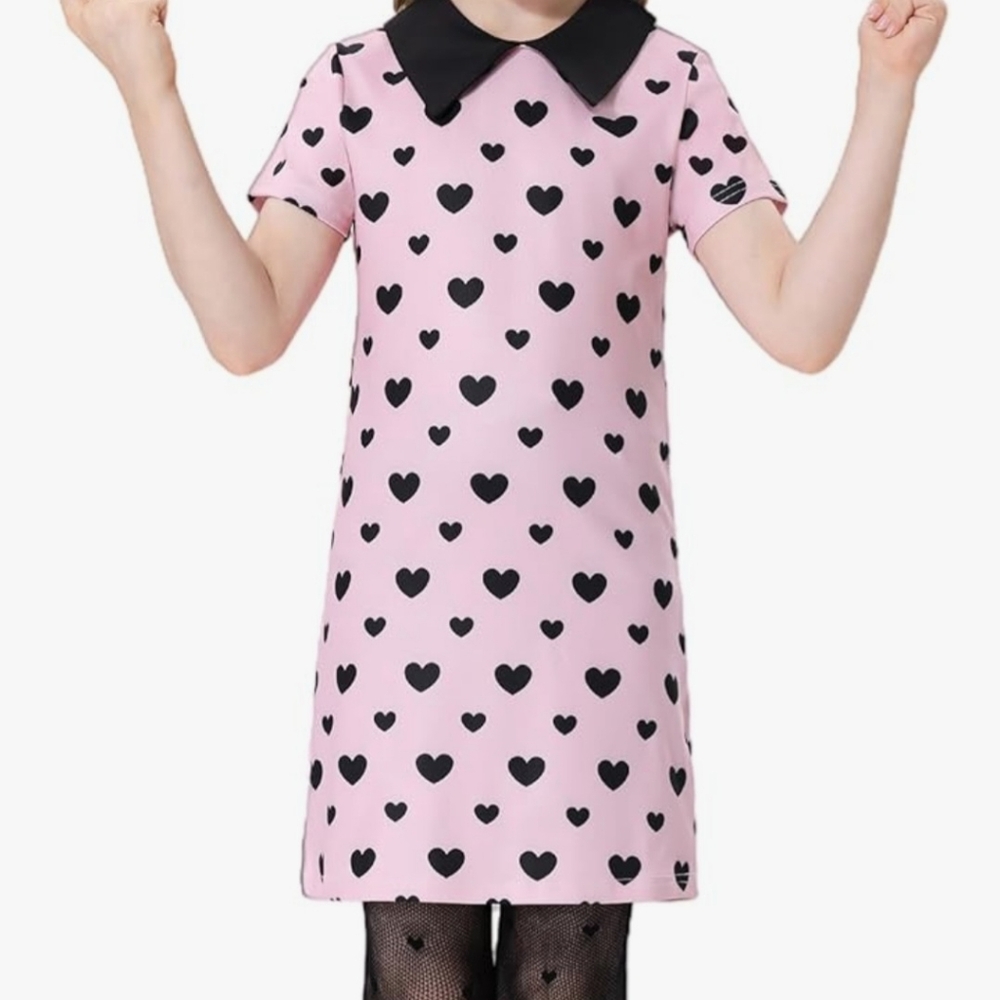 3/$18 Charming Pink Heart Kids Dress with Black Collar